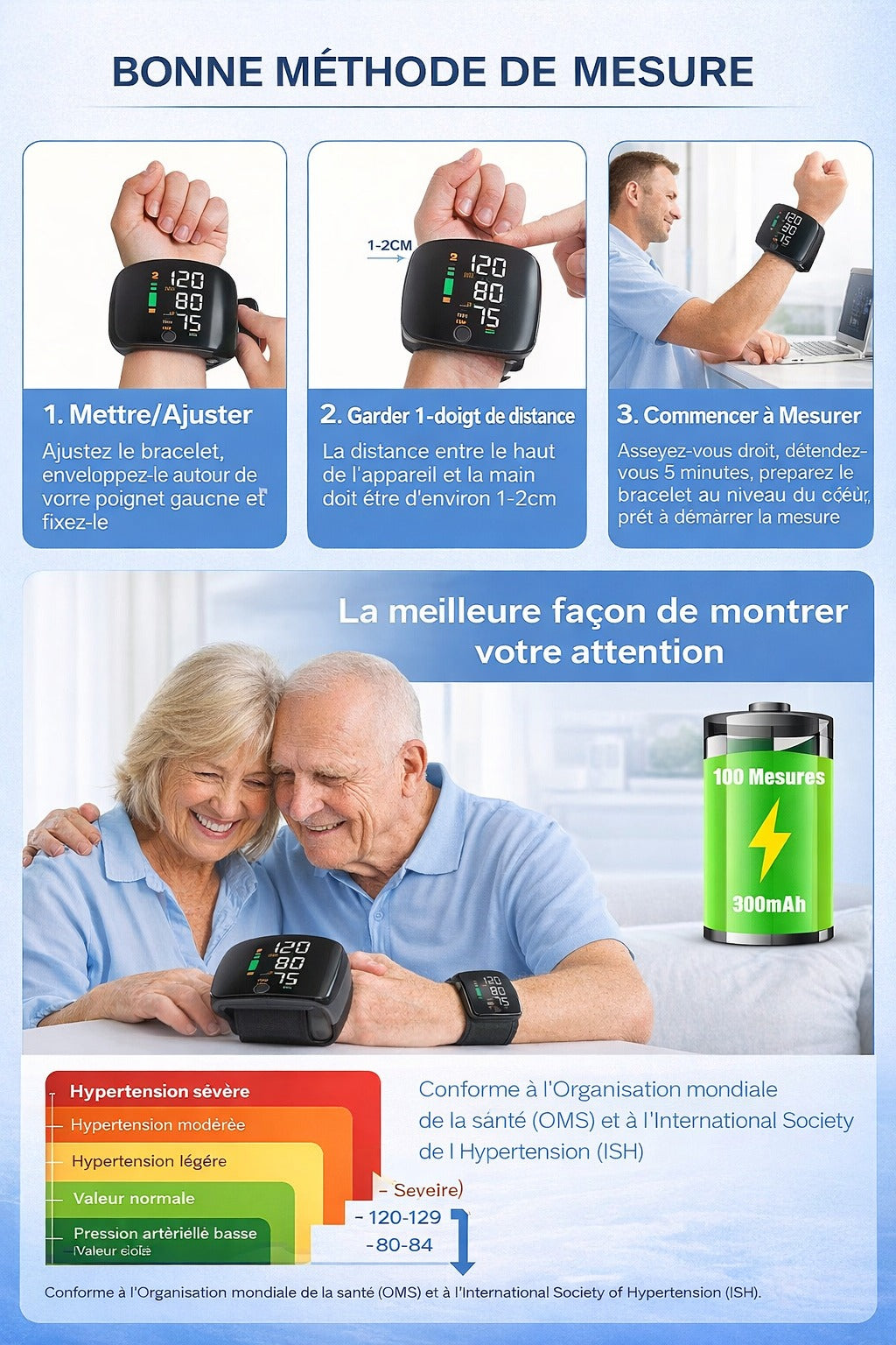 Tensiomètre de poignet tactile rechargeable